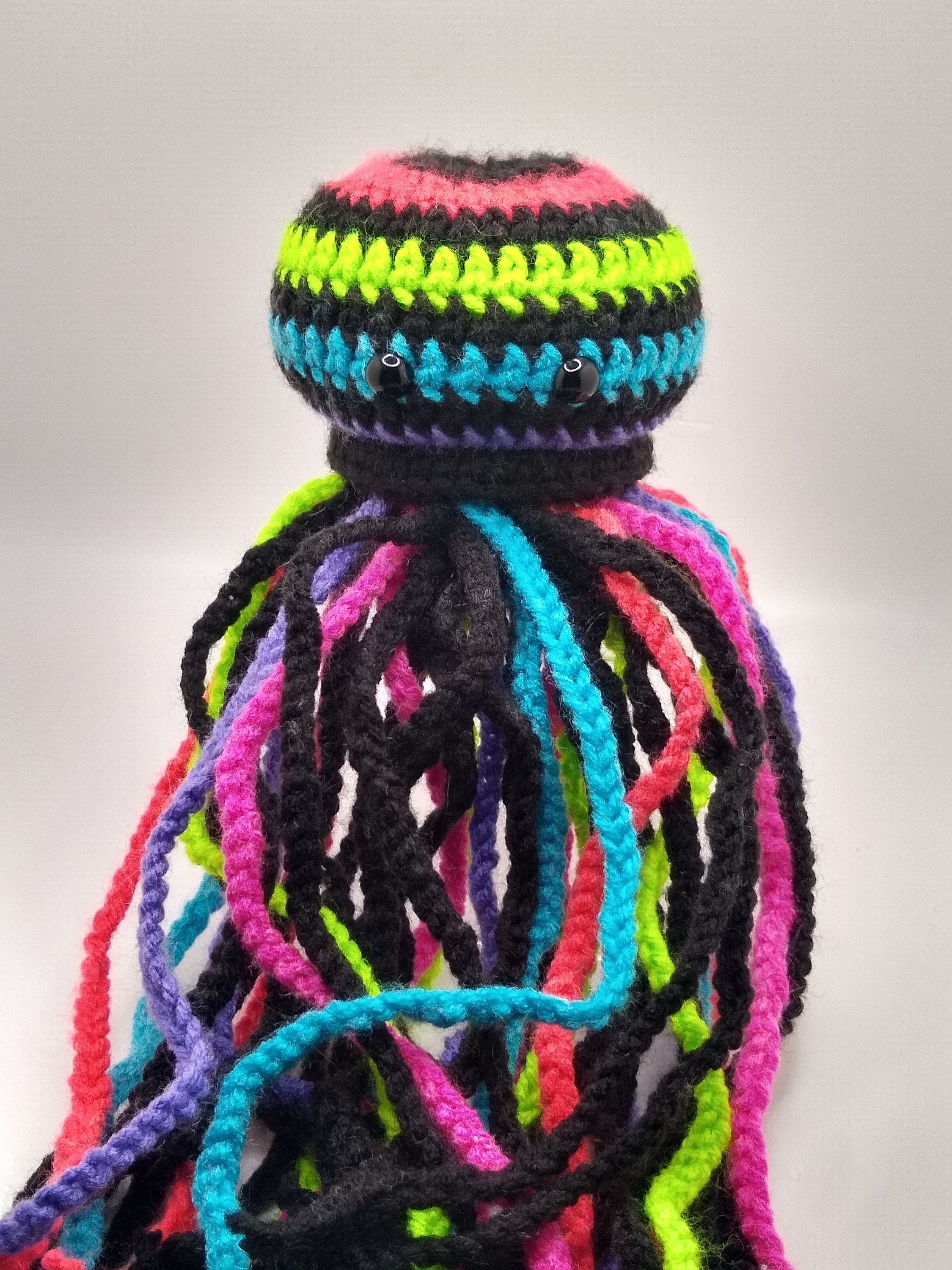 neon stripes amigurumi jellyfish plushy desk buddy - Thumbnail 5