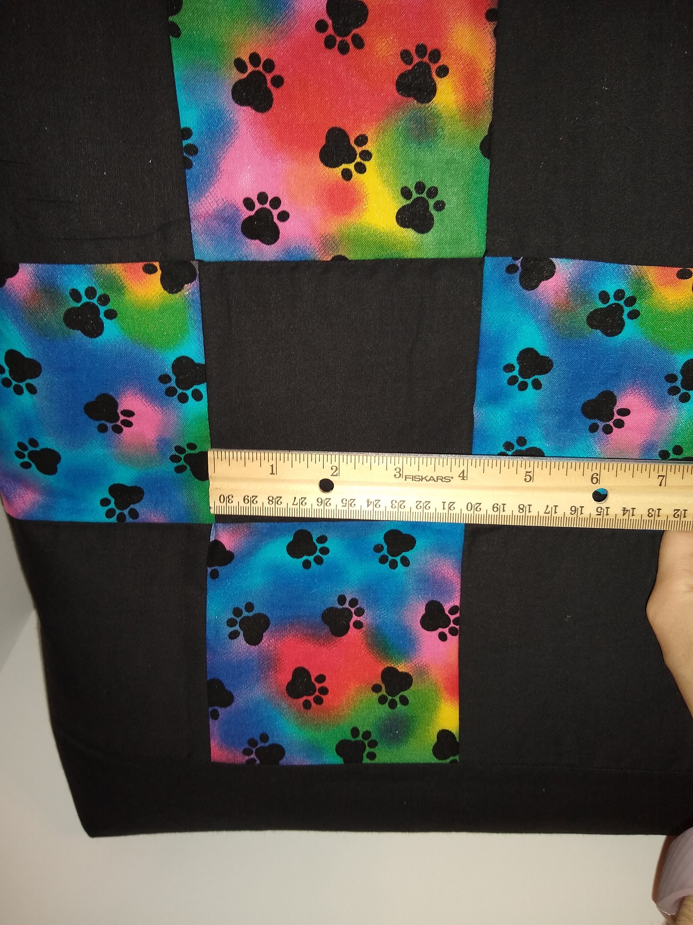 rainbow paw prints quilted tote bag - Thumbnail 4