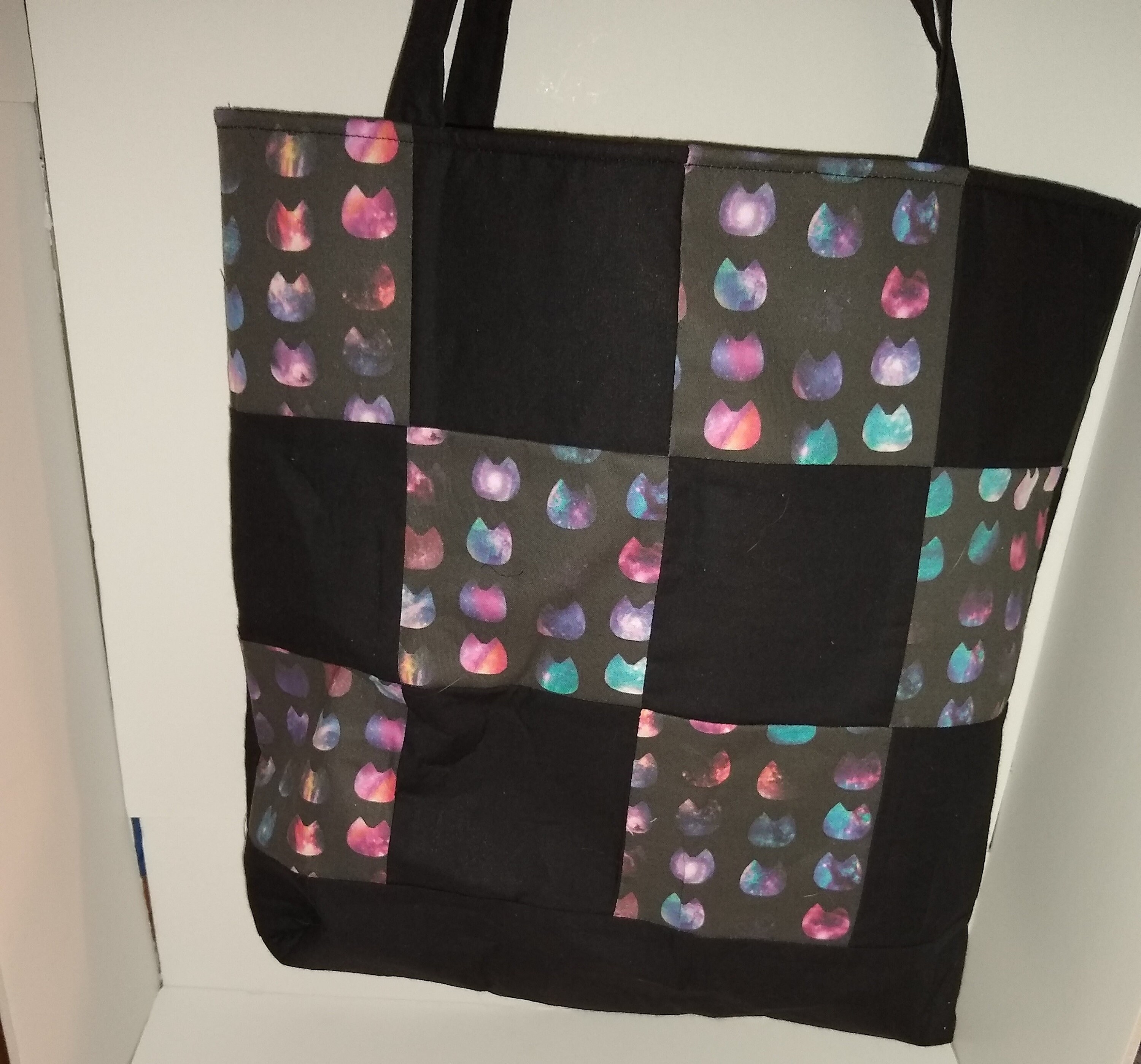 Galaxy cat head quilted tote bag - Thumbnail 5
