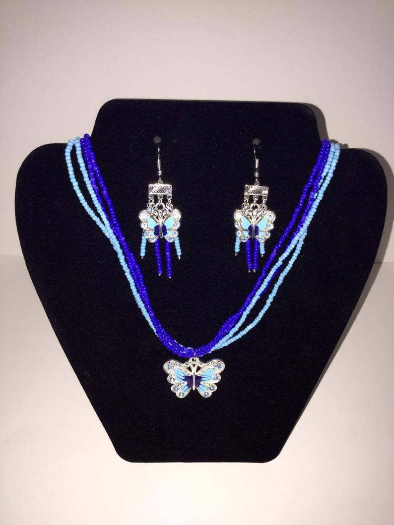 Butterfly necklace and earring set