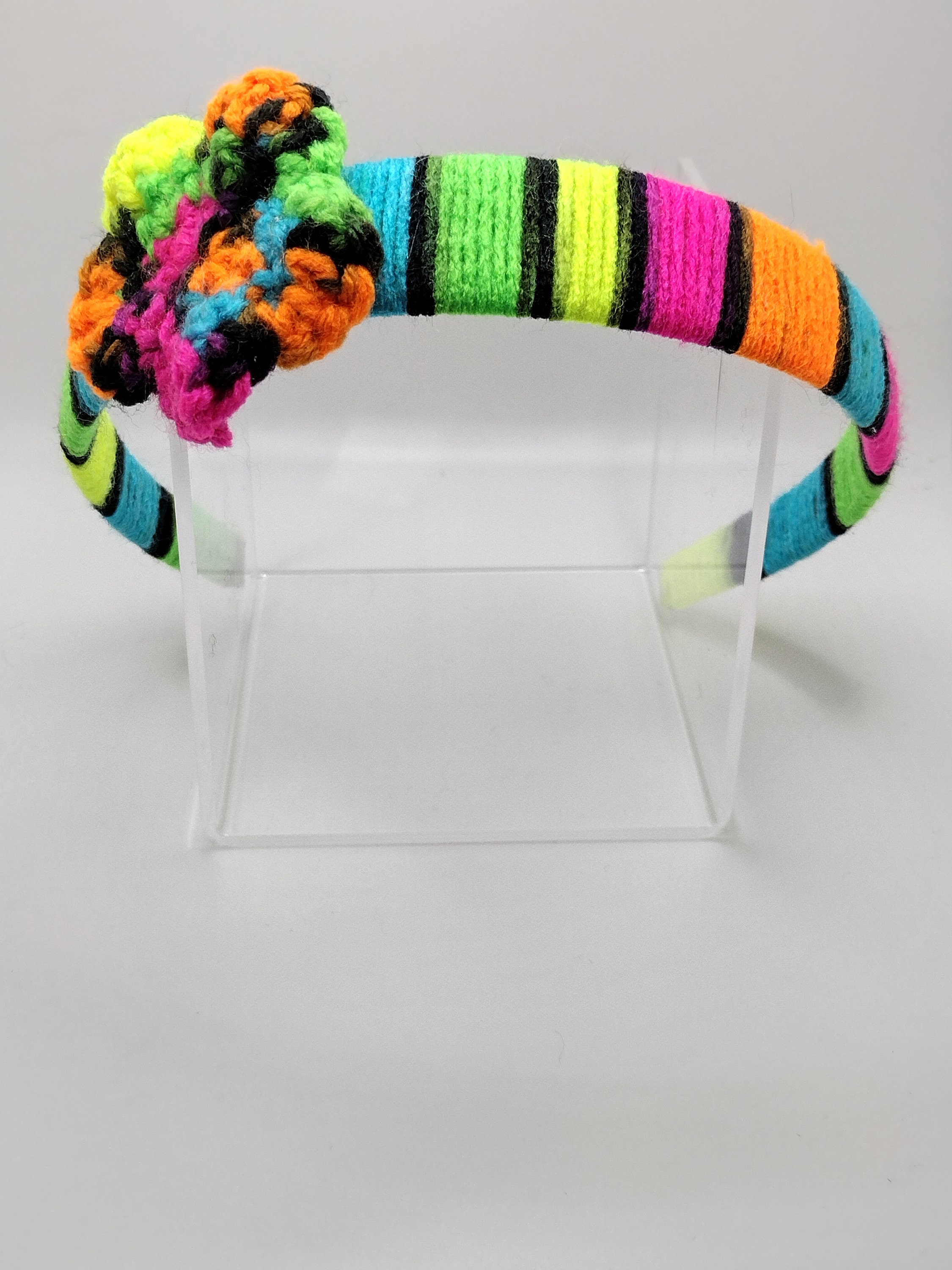 blacklight off center crochet flower headband - Thumbnail 2