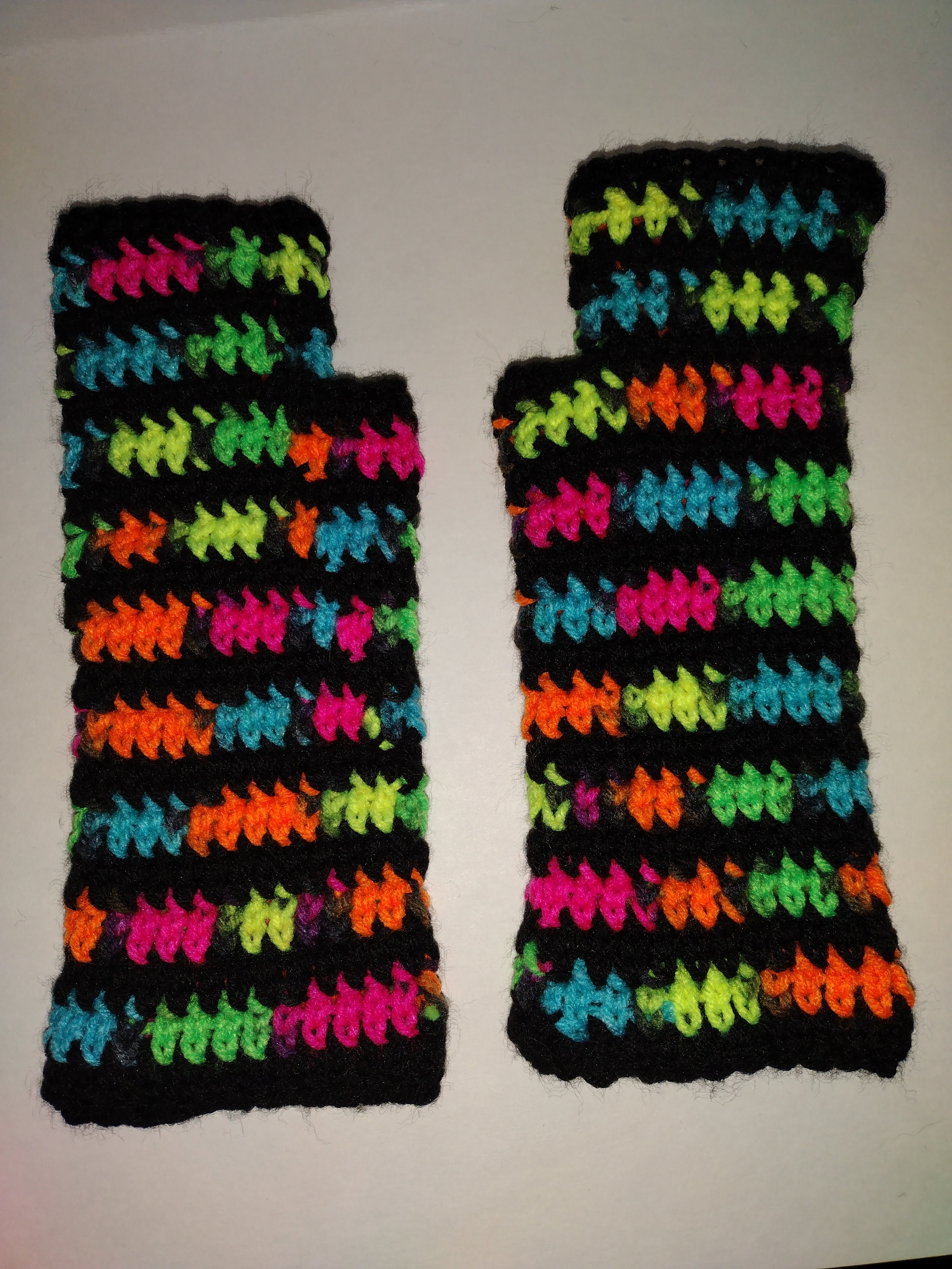 Pair of Crochet fingerless neon and black gloves - Thumbnail 5