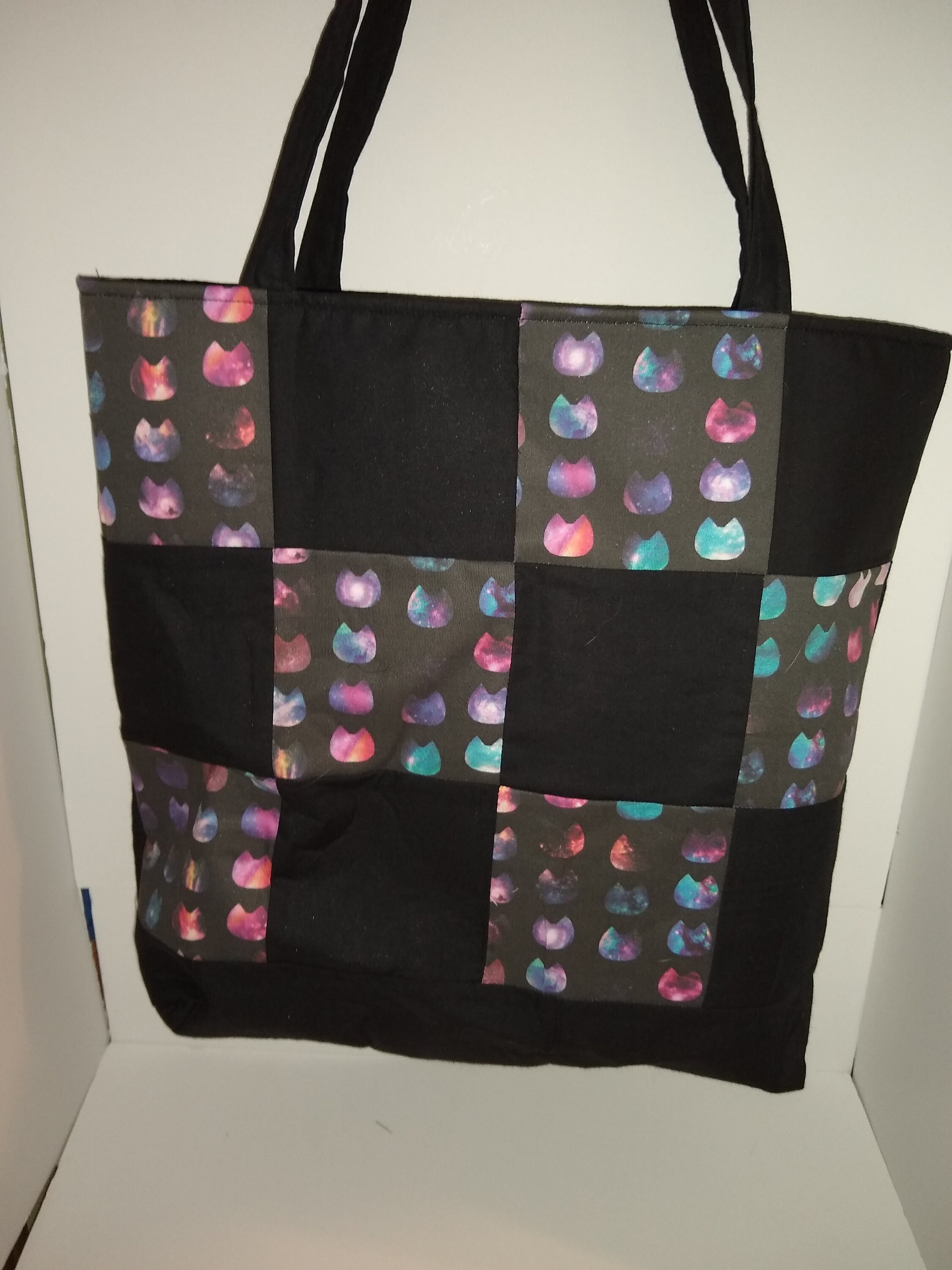 Galaxy cat head quilted tote bag - Thumbnail 2