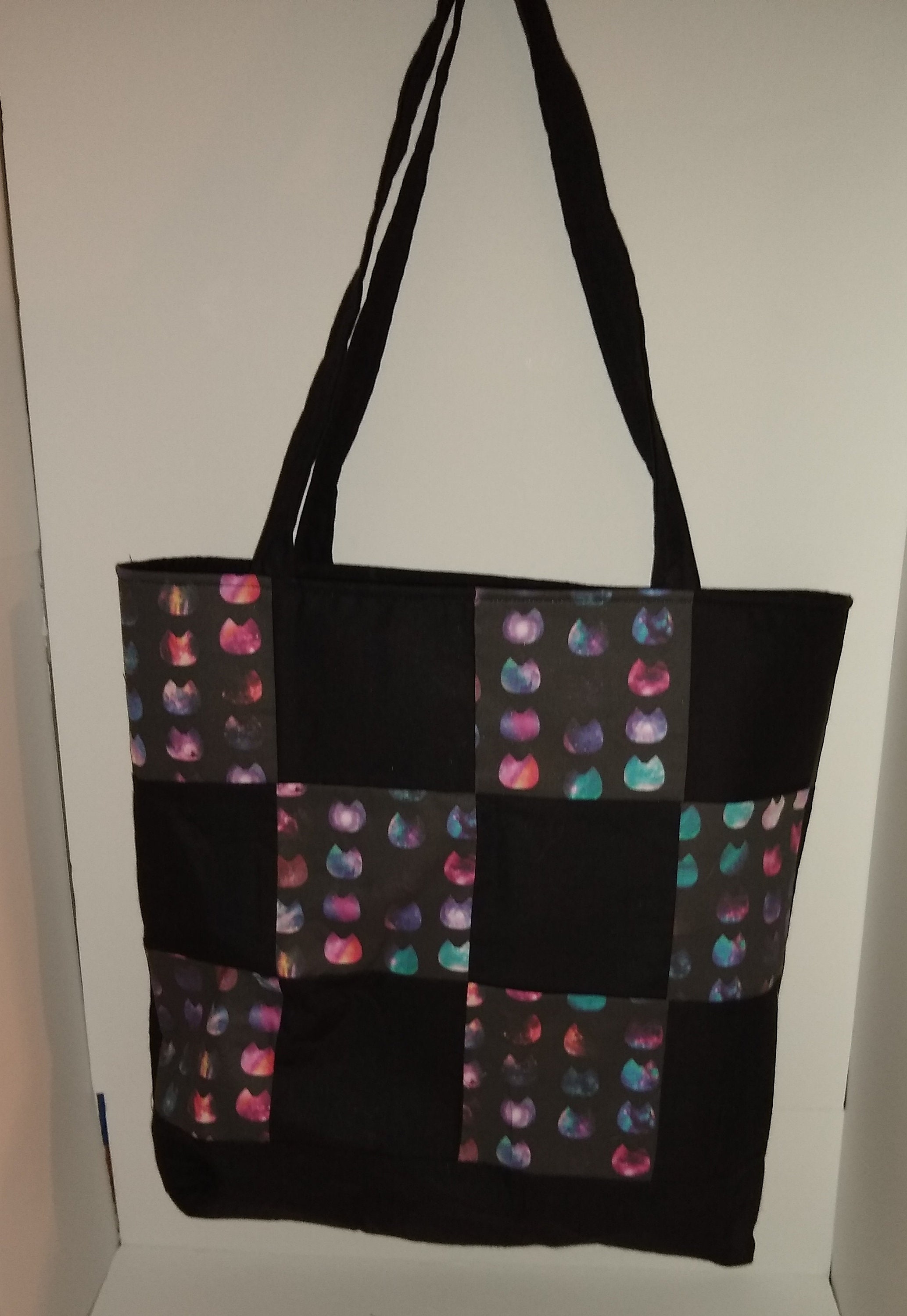 Galaxy cat head quilted tote bag - Thumbnail 3