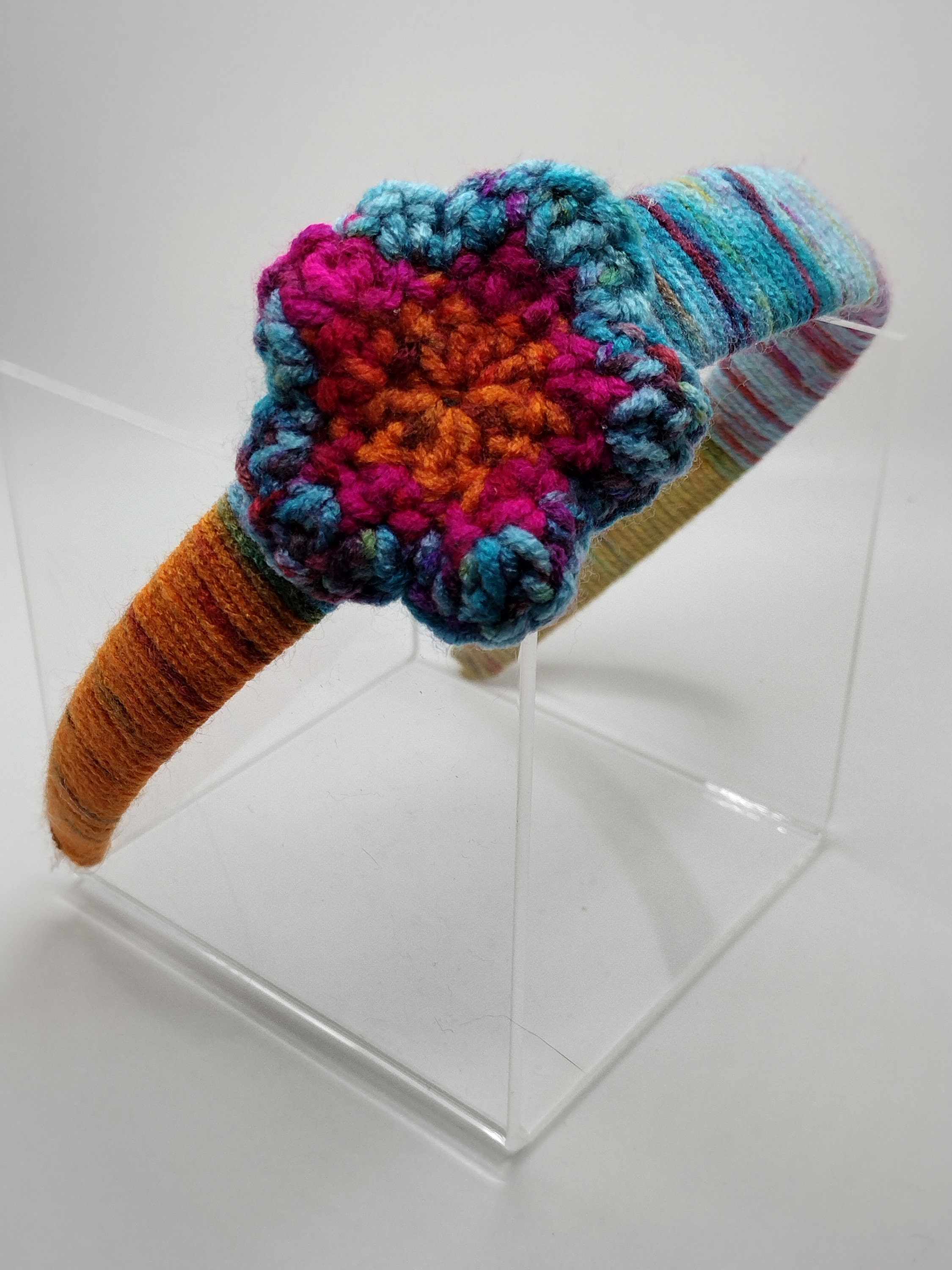 kaleidoscope off center crochet flower headband - Thumbnail 4
