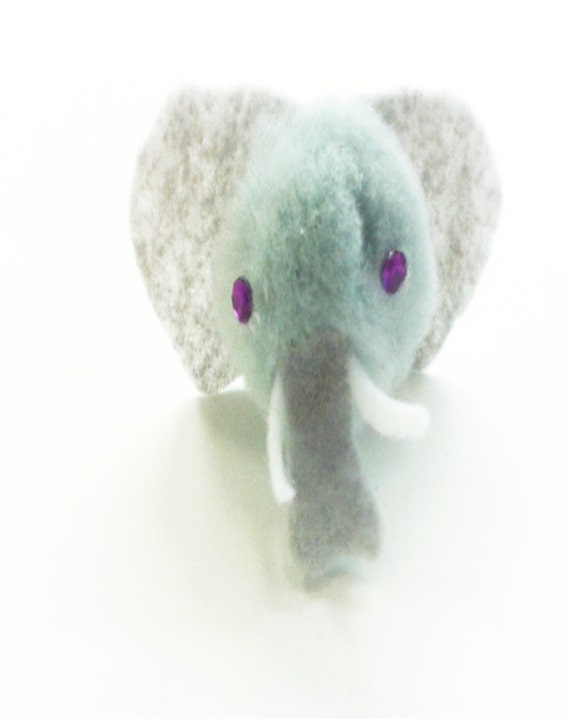 Items similar to Elephant Hair Clip Pom Pom Animal.. Grey with Purple
