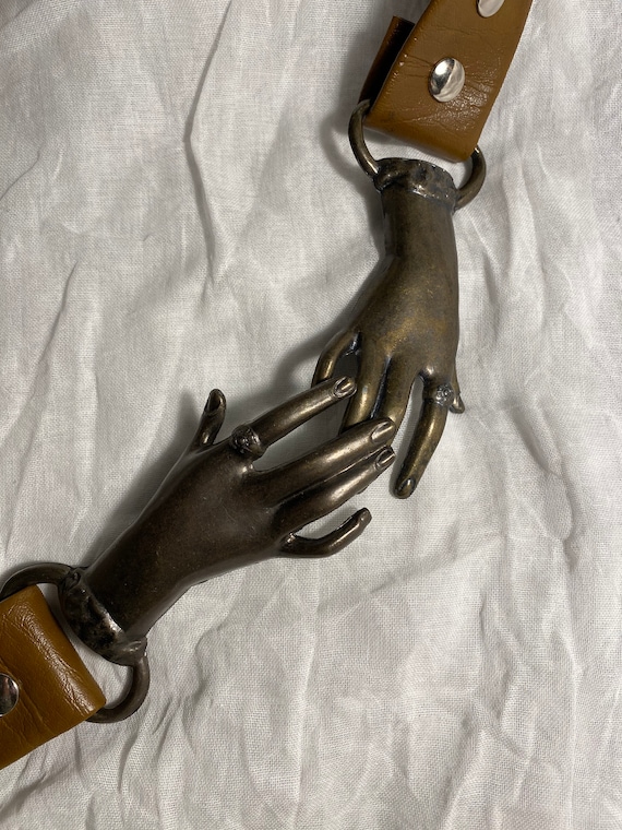 Vintage Clasping Hands Belt Buckle, Victorian Revi