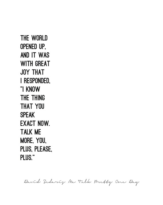 Me Talk Pretty One Day David Sedaris Quote Poster Etsy