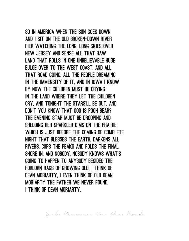 ON THE ROAD // Jack Kerouac // quote poster // Select a Size | Etsy