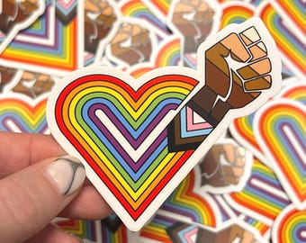 Pride Sticker – LGBTQ+ Heart Sticker | Equality, Inclusion, Black & Trans Lives Matter | Weatherproof Vinyl Decal