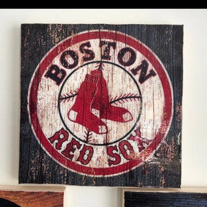 Boston Baseball  Team Wooden Sign | 10 x 10 Wall Art | Handmade | Hockey Sign | Wood Panel | Gloss Finish | Deals