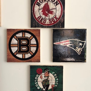 Boston Major Sports  Wooden Sports Signs | Bruins | Patriots | Celtics | Red Sox | Wall Art | 10 x 10 | Gloss Finish