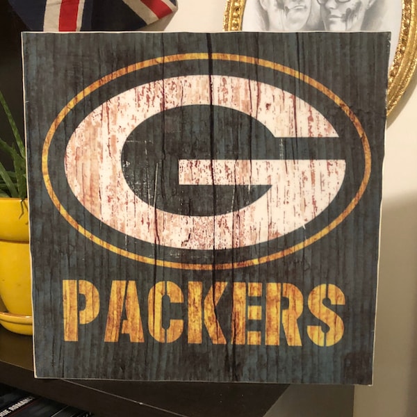 Green Bay Football Team Wooden Sign | 10 x 10 | Wall Art | Handmade Gift | Art | Wood Panel | Birthday Gift | Gloss Finish | Man Cave Art