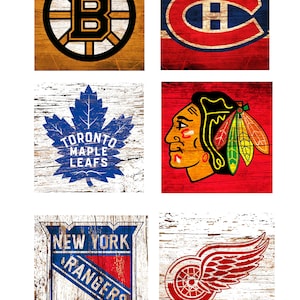 Original Six HockeyTeam Signs | 6 Pack | Bruins | Leafs | Red Wings | Blackhawks | Habs | Rangers | Wall Hanging | 10 x 10 | Gloss Finish