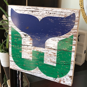 Hartford Whalers Wooden Sign | 10 x 10 Wall Art | Handmade Gift | Hockey Sign | Wood Panel | Laser Transfer Print | Gloss Finish