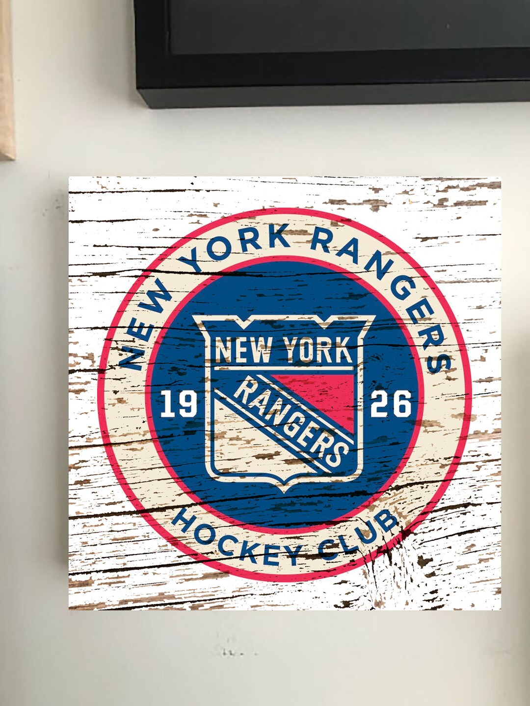 New York Hockey Team Anniversary Logo Wooden Sign 10 X 10 Wall Art