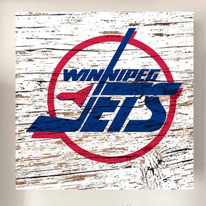 Rustic Hockey Club Wooden Sign | Winnipeg Throw Back Team Decor | Laser Print on Wood Panel | Gloss Finish | 10x10 Man Cave Wall Art