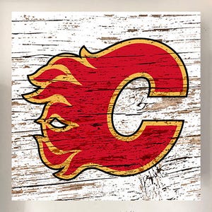 Calgary Hockey Club Wooden Sign | Calgary Team Decor | Laser Print on Wood Panel | Gloss Finish | 10x10 Man Cave Wall Art
