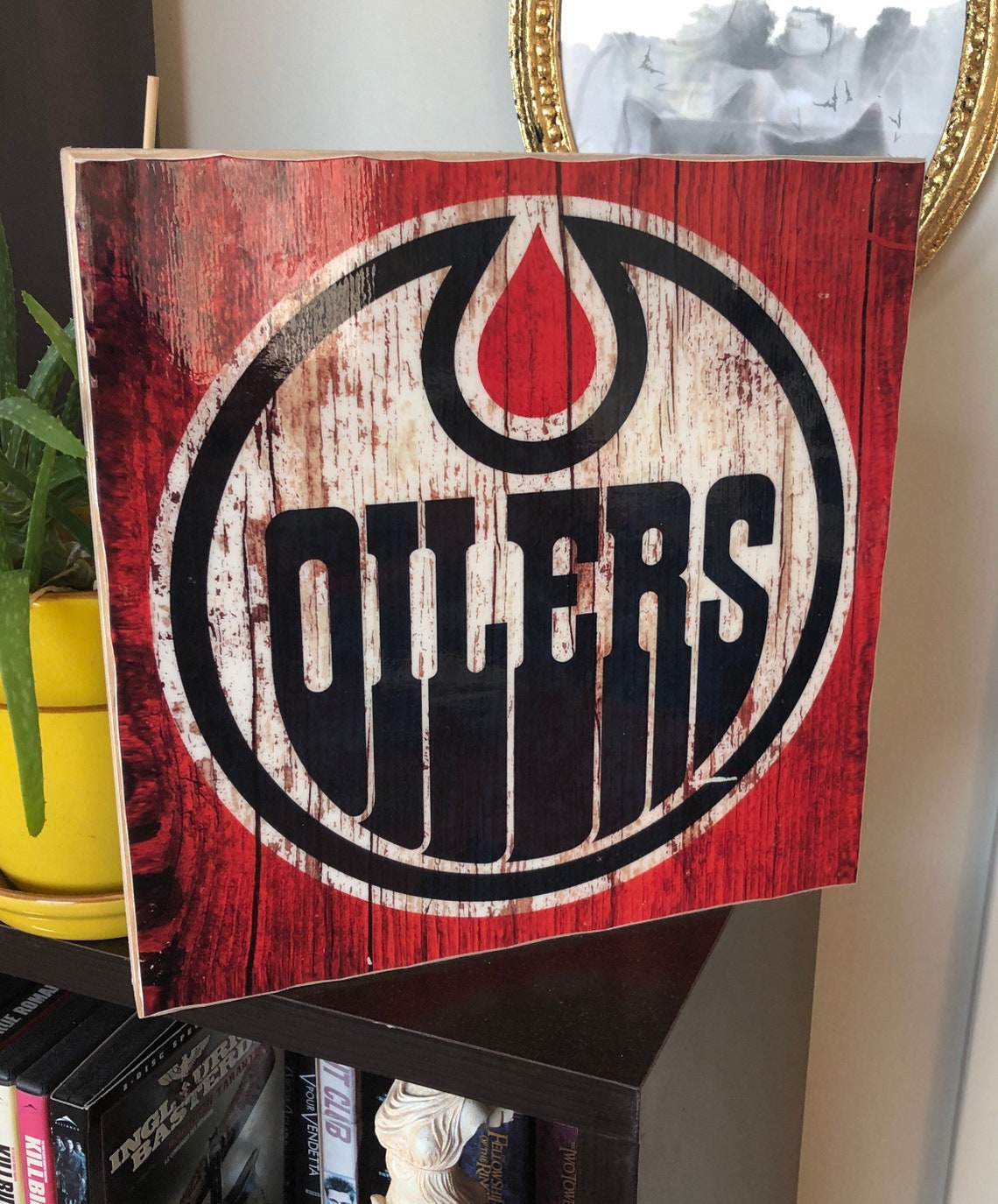 Edmonton Oilers Wooden Hockey Sign 10 X 10 Wall Art Etsy