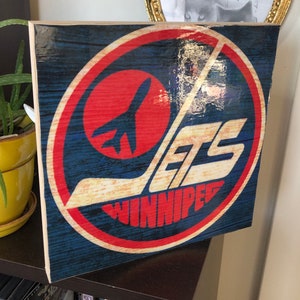 Winnipeg Hockey Team Wooden Sign | 10 x 10 Wall Art | Handmade | Hockey Sign | Wood Panel | Laser Transfer Print | Gloss Finish | Man Cave