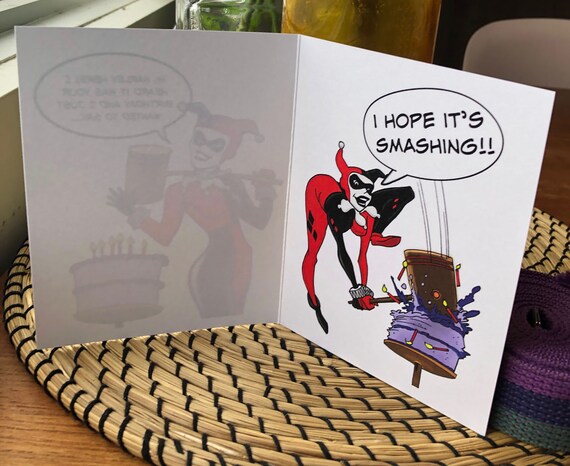 Carte Danniversaire Harley Quinn Classique Fr Drole Etsy