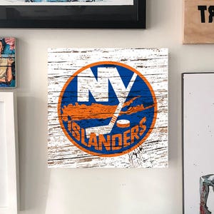 New York Hockey Team Wooden Sign | 10 x 10 Wall Art | Handmade Gift | Hockey Sign | Wood Panel | Laser Transfer Print | Gloss Finish