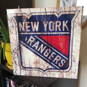 New York Hockey Team Wooden Sign | 10 x 10 Wall Art | Handmade | Hockey Sign | Wood Panel | Laser Transfer Print | Gloss Finish