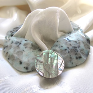 Kiwi Jasper Beaded Bracelet Featuring A Unique Button Centerpiece  - Stretch Over The Wrist  - Kiwi Jasper One Of A Kind Beaded Ballet