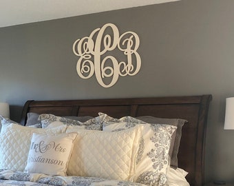 Painted Wooden Monogram - Script Monogram Wall Hanging - Nursery Decor - Wall Letters - Large Wooden Sign - Wedding Guest Book Sign