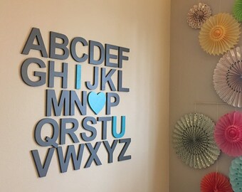 Wooden Alphabet ABC Sign Nursery Wall Letters with Heart Shape Cutout