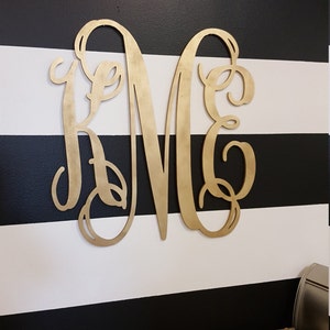 Gold Painted Wooden Monogram Wall Art, Crib Monogram Initials, Nursery Decor, Guest Book Sign Wedding, Housewarming Gift, Bedroom Decor