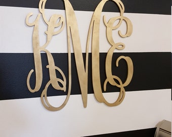 Gold Painted Wooden Monogram Wall Art, Crib Monogram Initials, Nursery Decor, Guest Book Sign Wedding, Housewarming Gift, Bedroom Decor