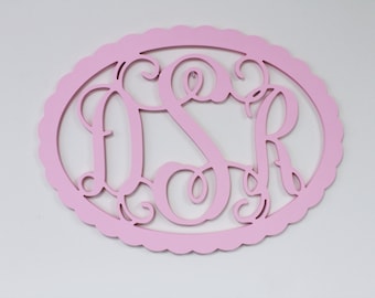 Monogram Door Hanger, Oval Frame Wooden Monogram, Wall Art, Initial monogram,Wedding Decor, Door Hanger, Wooden Letters