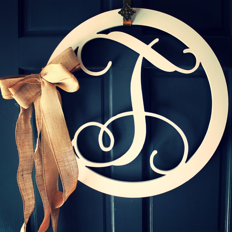 Wooden Monogram Letter With Circle Border Interlocking Script Image 0