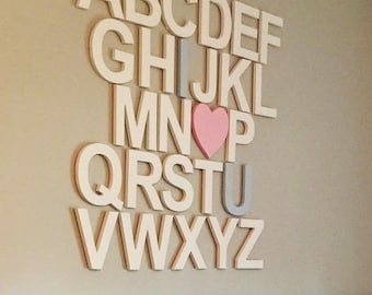 Wooden Alphabet Set, Nursery Wall Letters, Alphabet Wall Art,  Wooden letters great for nursery or palyroom set of 26 wood letters