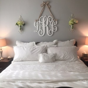 Painted Custom Wooden Monogram Sign with Burlap Bow for Home bedroom decor wall art, door hanger or dorm room decor