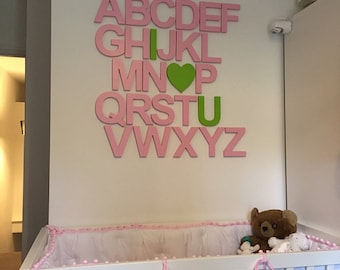 Painted Alphabet Letters Set, Nursery, Kids room Decor, Wooden Wall Letters, Wooden Alphabet Decor