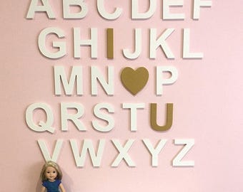 Nursery Decor Wooden Heart Alphabet - Nursery Alphabet Art ABC Sign Wall Hanging Letters