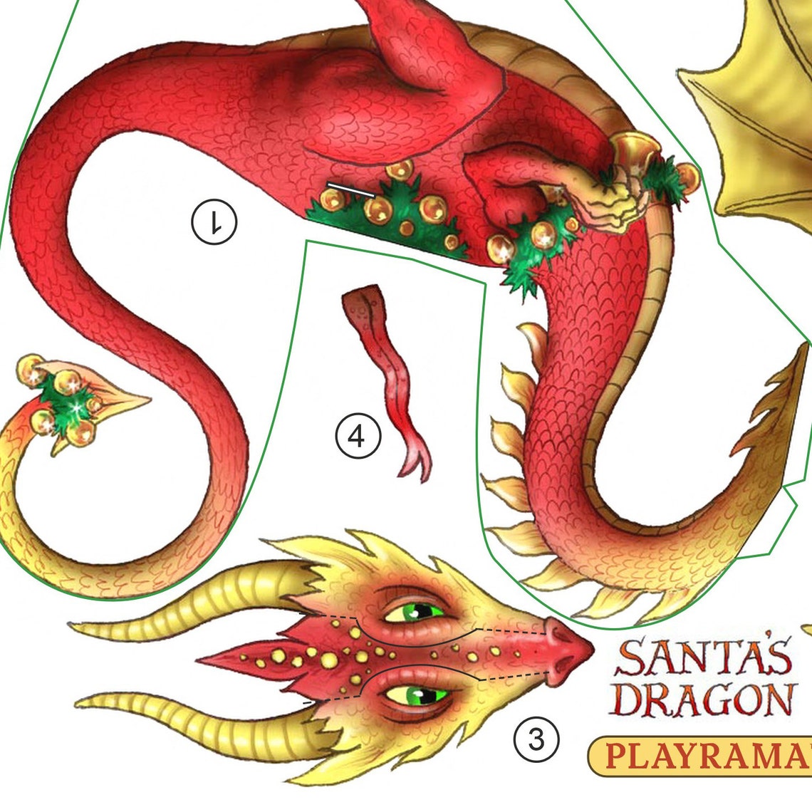 Christmas Dragon Card Model Printable - Etsy