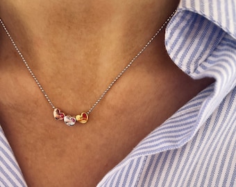 Necklace entirely in 925 silver with mini hearts in three colors
