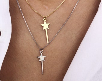 Necklace with chain entirely in 925 silver with magic wand pendant