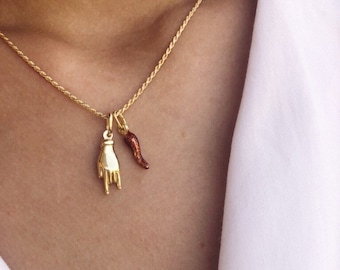 Necklace with venetian chain in 925 silver and hand pendant with horns