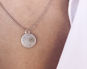 925 silver necklace with silver pendant dandelion