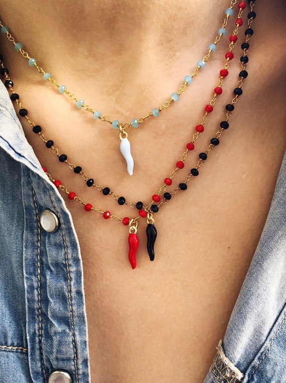 Collares con cadena rosario en varios colores y de - Etsy