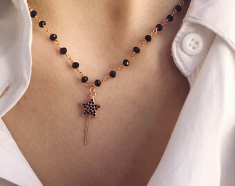 Necklace With Rosary Chain With Magic Wand in 925 Silver Rose - Etsy Ireland