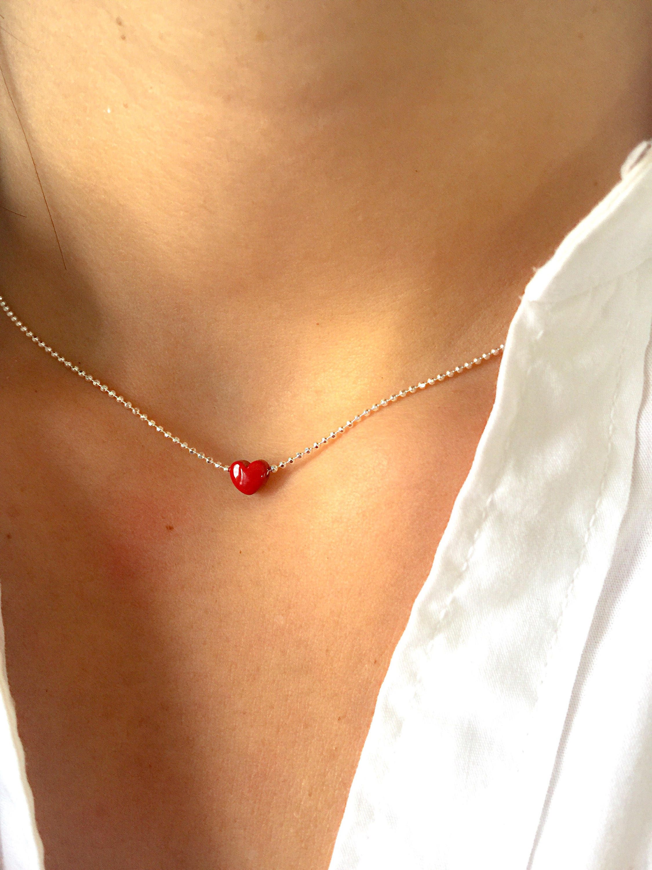 925 Silver Necklace With Mini Red Heart 