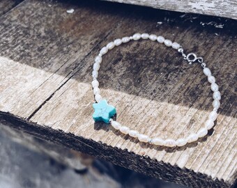 Anklets with freshwater pearls and howlite star