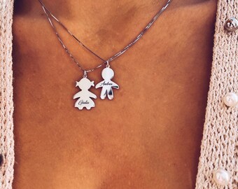 925 silver necklace with girl or boy with engraved name