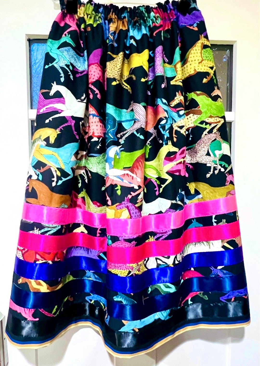 Running Horses Ribbon Skirt With Pink & Purple Ribbons Etsy