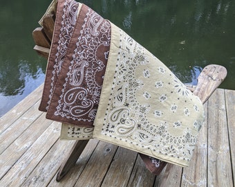 Brown & Khaki Bandana Quilt - 100% cotton, USA-made. For inside or outside. For kids or adults.